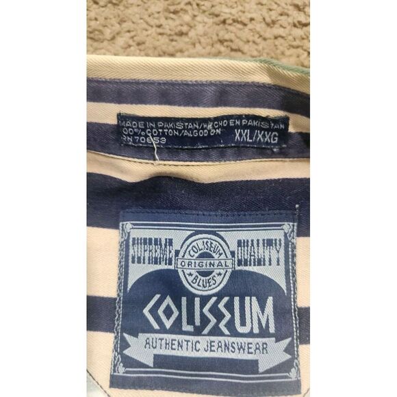 Vintage Coliseum Men's Shirt XXL‎ Black White Stripe Logo Heavy Button Down - Picture 2 of 16